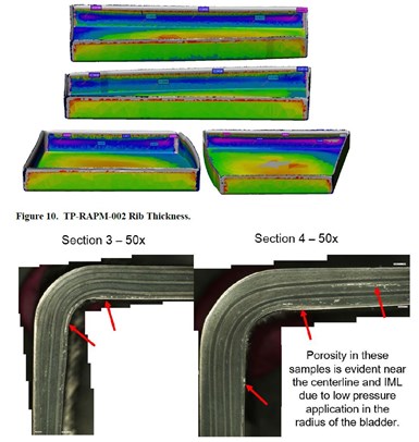 TP-RAPM-002 rib NDI results thickness and photomicrographs