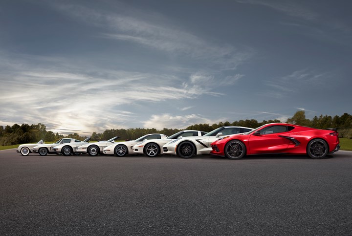 All eight generations of the Chevrolet Corvette