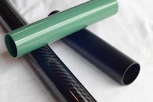 UV-cured powder coating on carbon fiber tubes