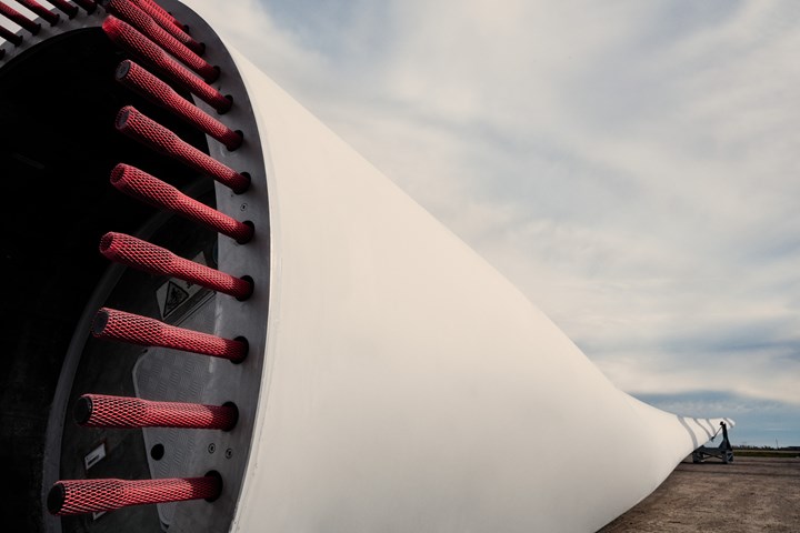 Wind turbine blade close-up.