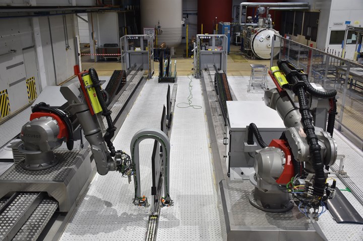 ACCUBOT system two articulated robots on linear axes.