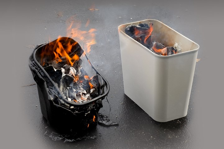 Mar-Bal’s Waste-Safe fire-resistant wastebasket.