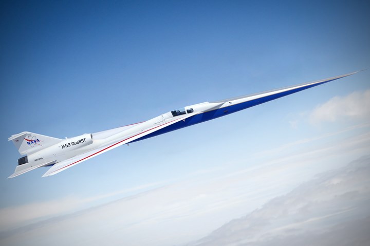 Artist illustration of the X-59 Quiet SuperSonic Technology aircraft.