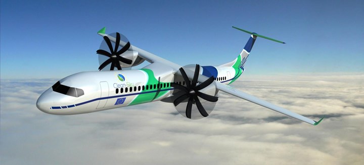 rendering of green regional aircraft for Clean Sky 2