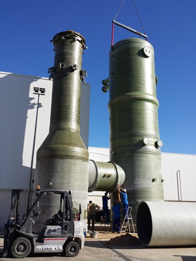 The quench tank and scrubber during trial and fit testing prior to installation.