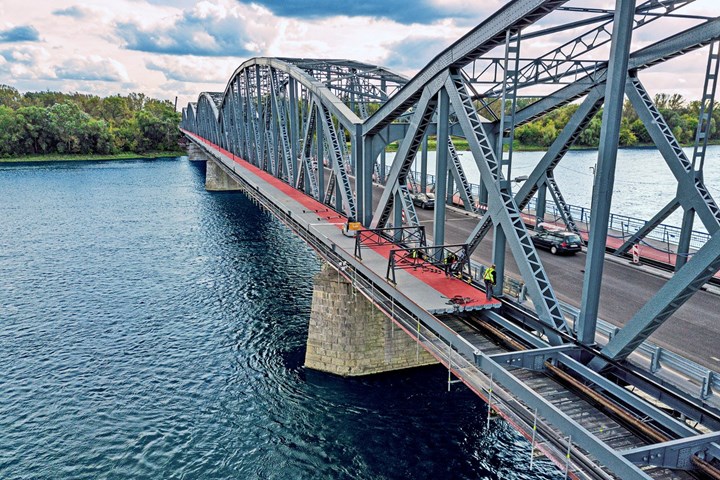 Retrofitted Marshal Jozef Pilsudski Bridge in Torun, Poland.