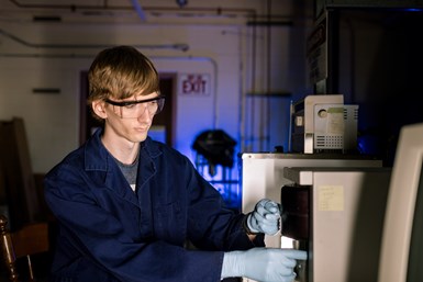 Michigan Technical University student studying epoxy for NASA project