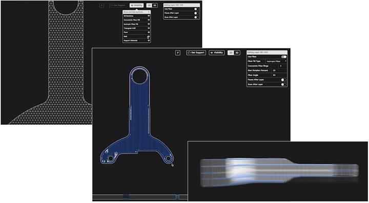 screenshots of Eiger software for Markforged 3D printed composites