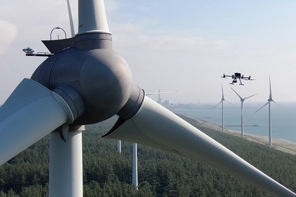 Drones used for wind blade maintenance.
