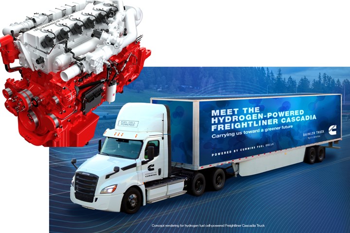 Cummins new hydrogen combustion engine and concept for Daimler fuel cell truck