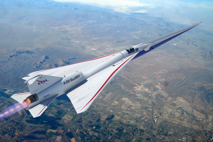 rendering of NASA X-59 composites intensive supersonic aircraft 