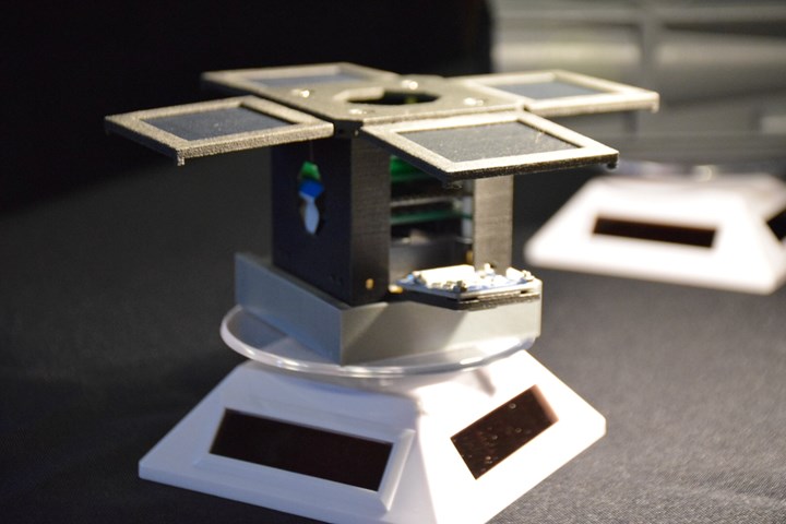 Engineering model on display at third PocketQube workshop in Glasgow, Scotland