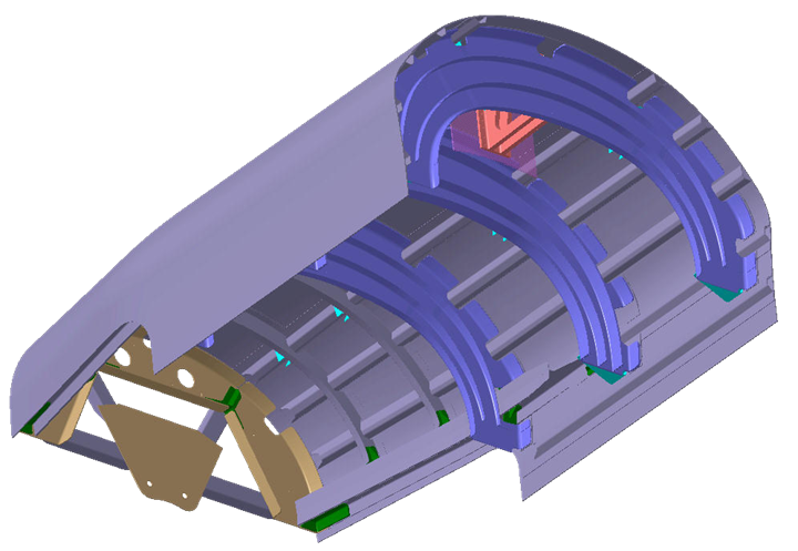 rendering of ARE upper shell with three highly loaded RTM frames