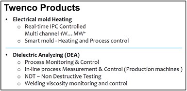 Twenco Products focus smart mold heating and DEA process monitoring & control
