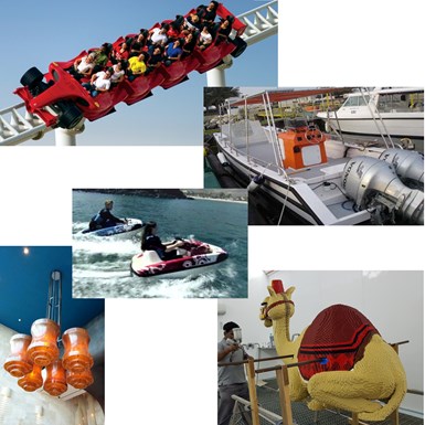 collage of marine and amusement park composite structures