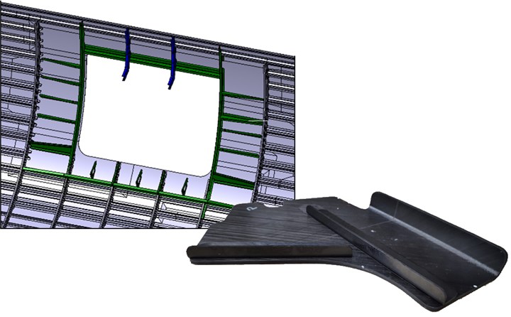 rendering of welded door surround structure and photo of subcomponents