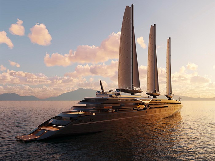 Orient Express Silenseas cruise liner concept with SolidSail masts.