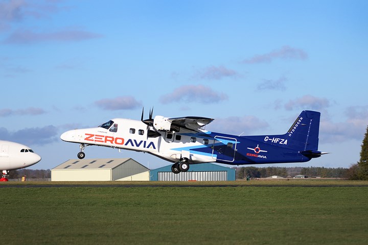 Dornier 228 testbed aircraft lifts off the ground.