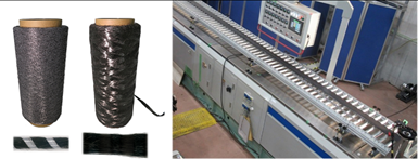 Carbon fiber-spun yarn process.