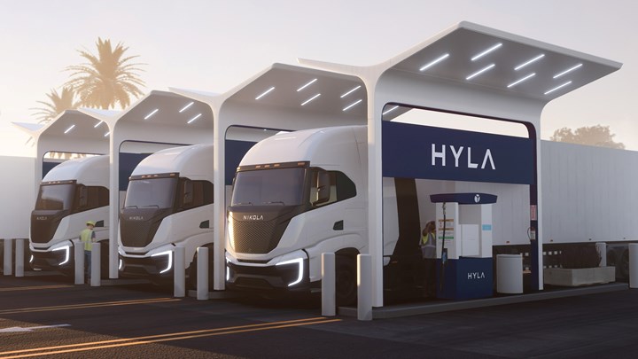 Illustration of HYLA hydrogen refueling stations.