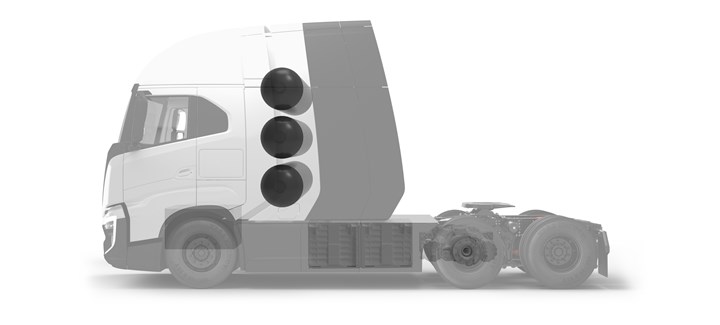rendering of hydrogen tanks in Nikola FCEV truck