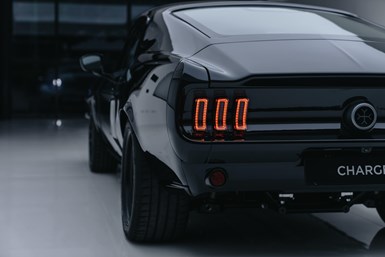 Back view of the Charge Cars '67 Mustang.