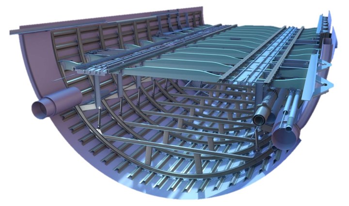 rendering of MFFD lower half with floor beams across the top