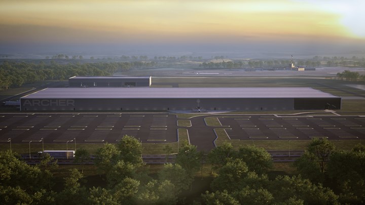 Rendering of Archer’s high-volume eVTOL aircraft manufacturing facility located in Covington, Georgia.