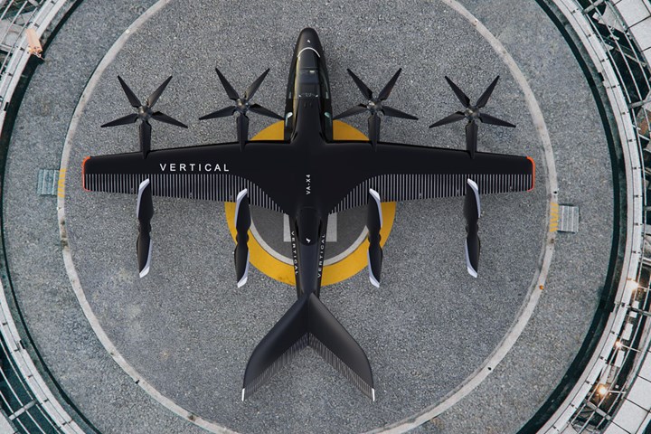  Vertical Aerospace eVTOL aircraft from above on helipad.