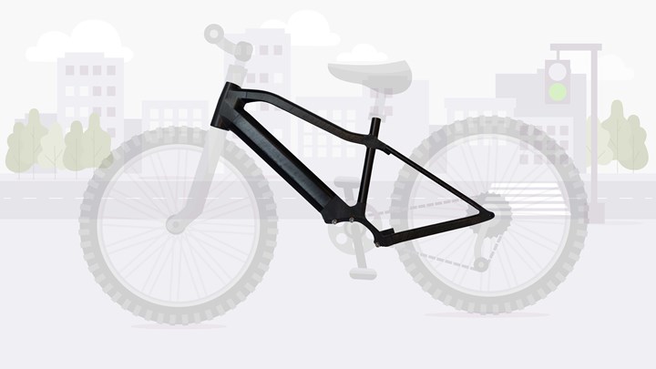 illustration of a bicycle frame made from carbon fiber composites and 3DiTex manufacturing process