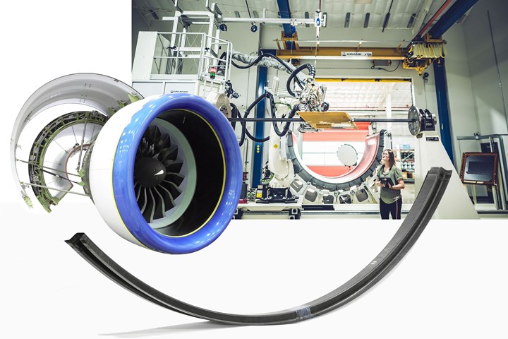 Collins Aerospace AFP cell, current aeroengine nacelle and thermoplastic composite stiffener