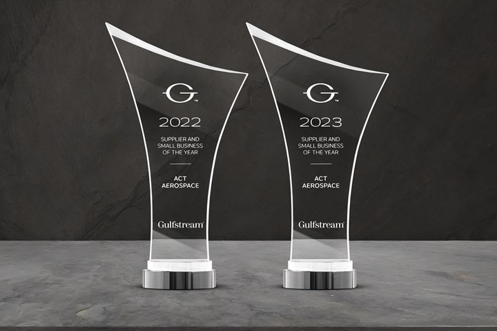 Gulfstream supplier award trophies.