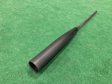 unpainted resin transfer molded ICON BBCOR baseball bat made with carbon and glass fiber braided fabrics