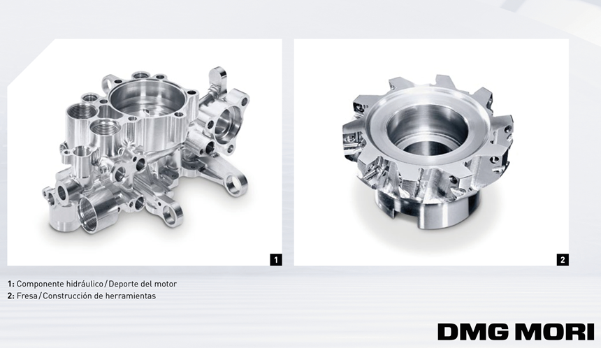 Componentes mecanizados en la fresadora universal compacta para el mecanizado simultaneo en 5 ejes de 3ra generación, de DMG MORI.