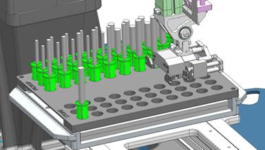 La solución de automatización basada en collets, de ANCA, utiliza collets con los mismos diámetros exteriores para facilitar que los cargadores robóticos manejen lotes mixtos de escariadores de diferentes tamaños.