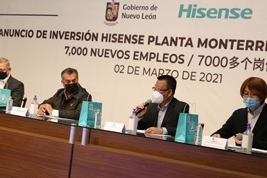 Hisense anunció una inversión por 260 millones para la construcción de una planta de manufactura de electrodomésticos en Nuevo León.