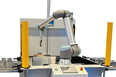 El cambiador automático de pallets alimentado por cobot está diseñado para centros de mecanizado vertical.