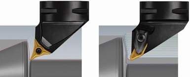 Se ofrecen dos tipos de insertos CoroTurn Prime. El tipo A (izquierda) está diseñado para mecanizado ligero, mientras que el tipo B está diseñado para mecanizado en desbaste. 