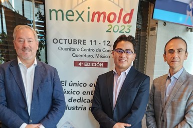 Eduardo Tovar, director de contenidos de Meximold; Juan Benavente, presidente de la AMMMT; y Ricardo Crespo, director del área Comercial y de Mercadotecnia de HEMAQ México.