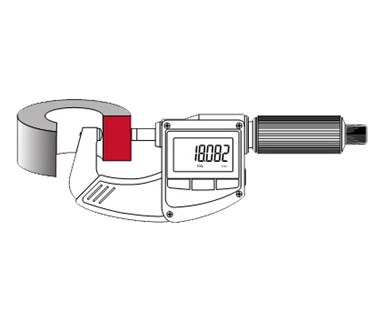 Micrómetro con contactos estrechos para medir ranuras en partes.