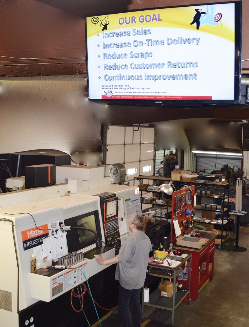 large screen display in a machine shop