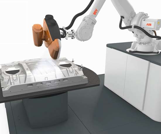 robot with white-light scanning sensor for part inspection, especially automotive inspection