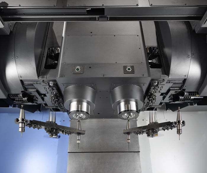 two toolchangers on Doosan two-spindle machining center