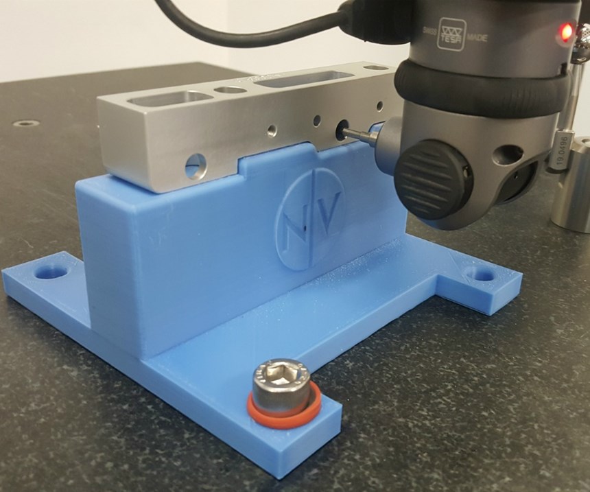 Bearing block setup on the 3D-printed CMM fixture 