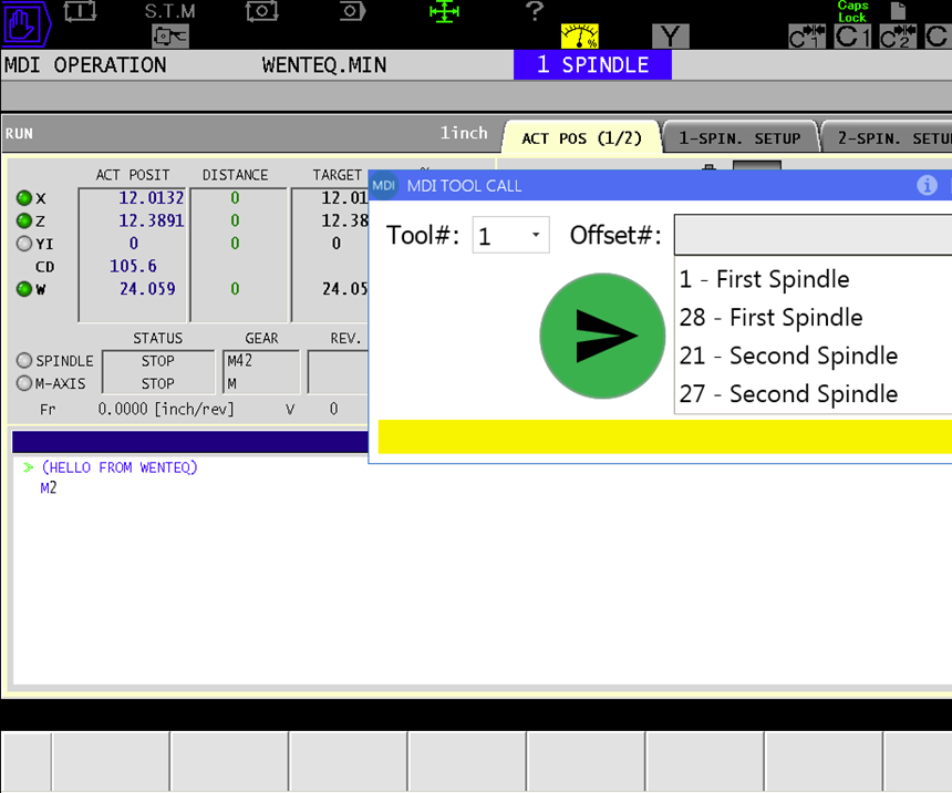 A screenshot of the MDI Tool Call app, which reduces setting offsets for stacked tools to just a few keystrokes. 