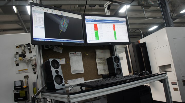 A shopfloor computer monitor provides an interface between employees and the Production Flow Manufacturing scheduling software from LillyWorks. 