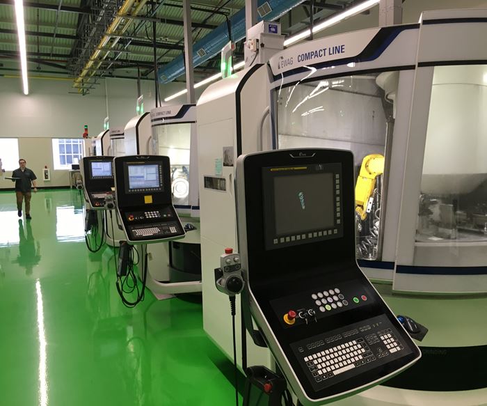 A line of robot-tended Ewag Compact tool grinders from United Grinding evidences Tool-Flo's focus on automation. 