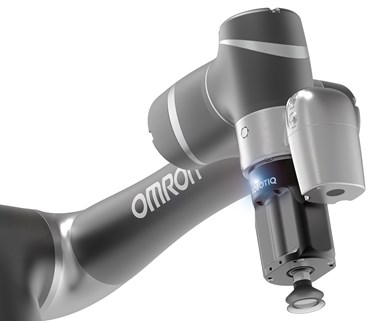 an Omron cobot with a Robotiq vacuum gripper attached