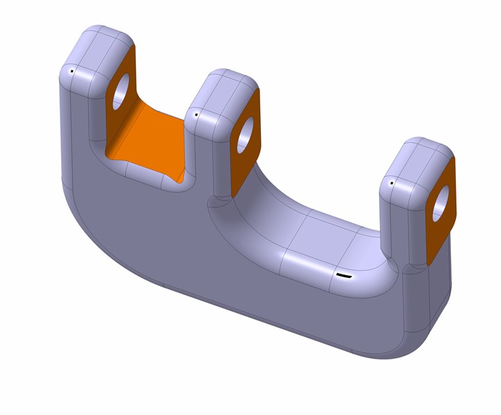 A CAD design of a forged chain link that was CNC milled with a hybrid composite-metal disc milling tool.