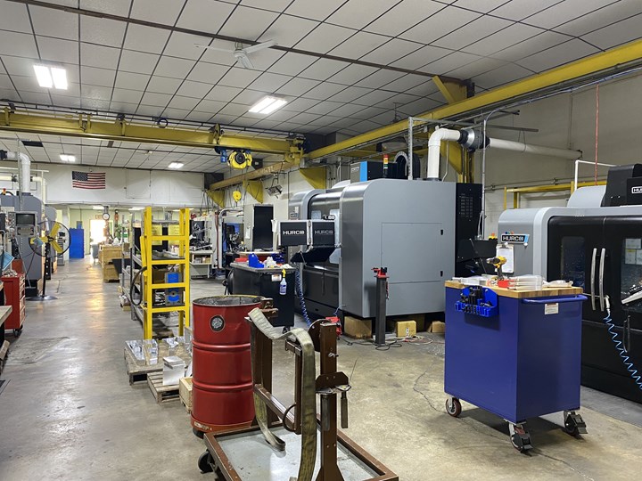 A line of vertical CNC machining centers on the shop floor of ACR Machine Co. in Coatesville, PA. 